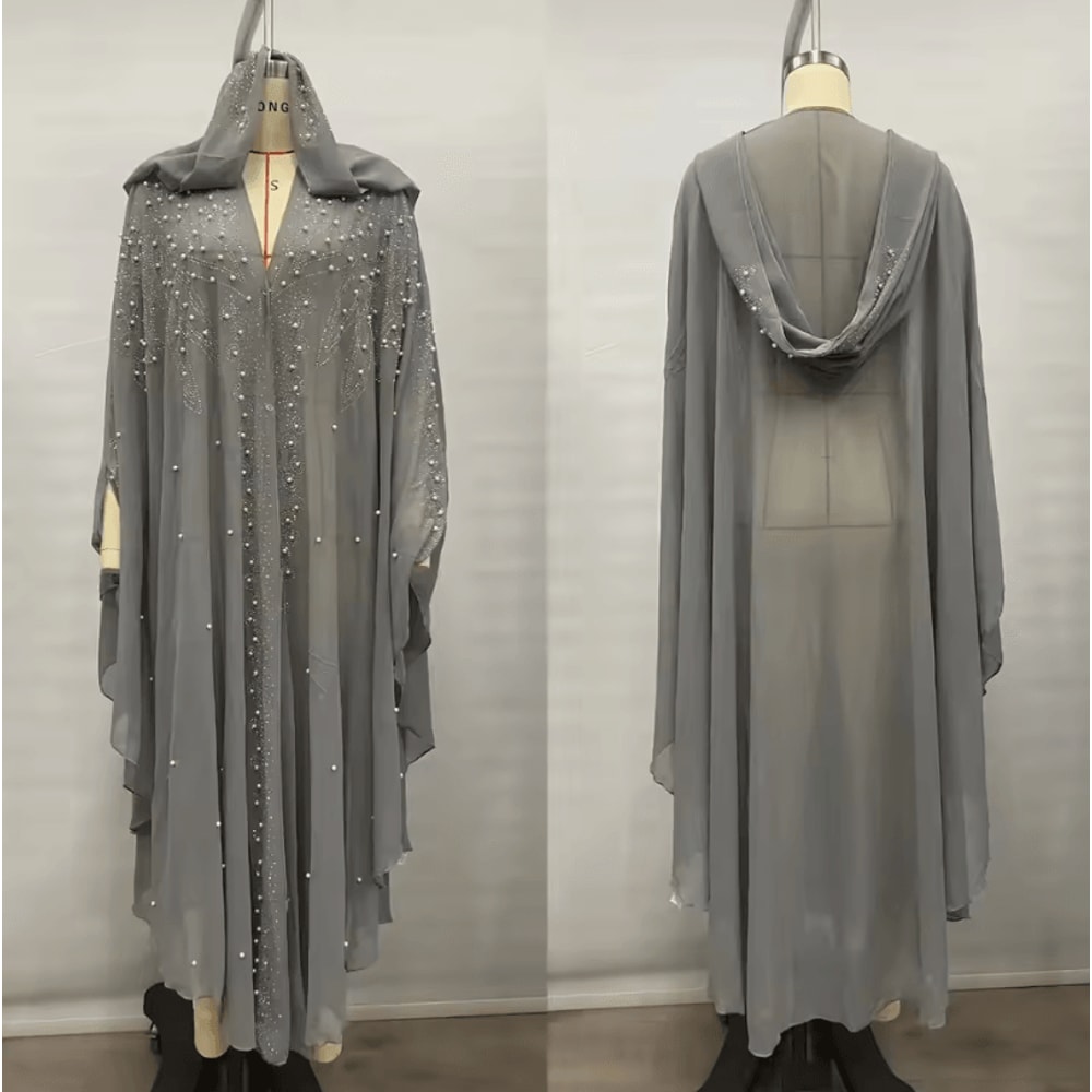 Vintage Hooded Cloak Cape Dress Thin Women Streetwear Poncho Jacket With Diamond Detail 15
