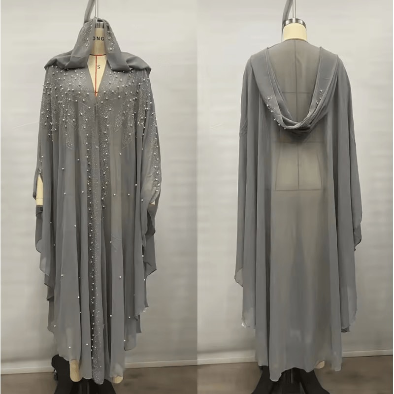 Vintage Hooded Cloak Cape Dress Thin Women Streetwear Poncho Jacket With Diamond Detail 15