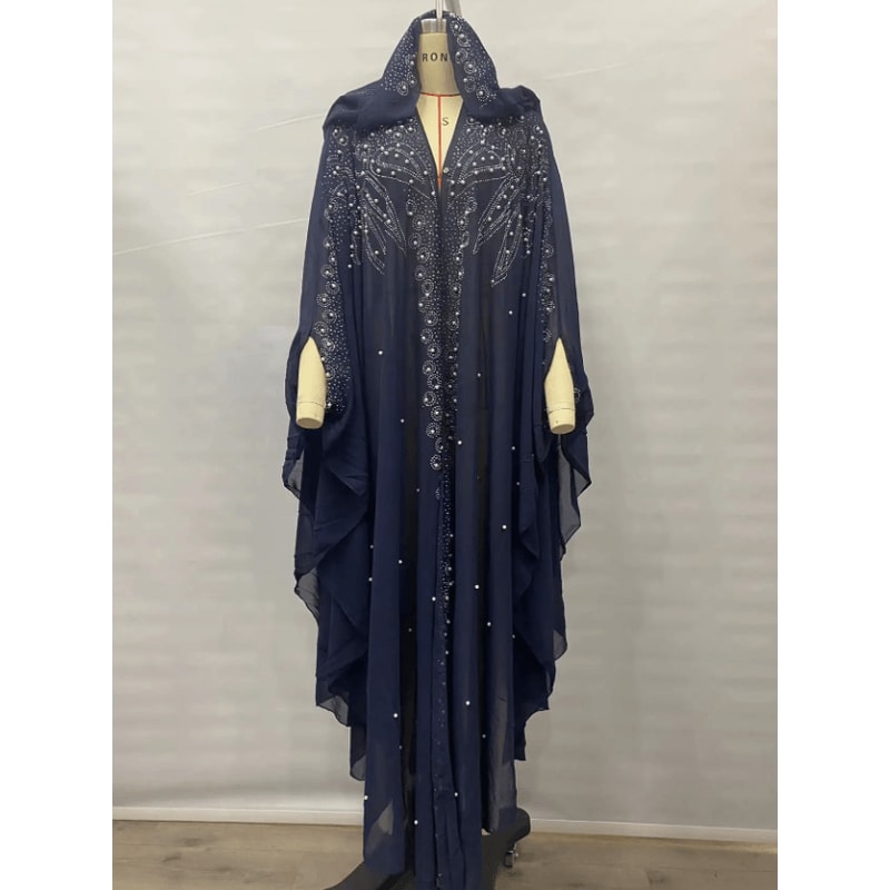 Vintage Hooded Cloak Cape Dress Thin Women Streetwear Poncho Jacket With Diamond Detail 1