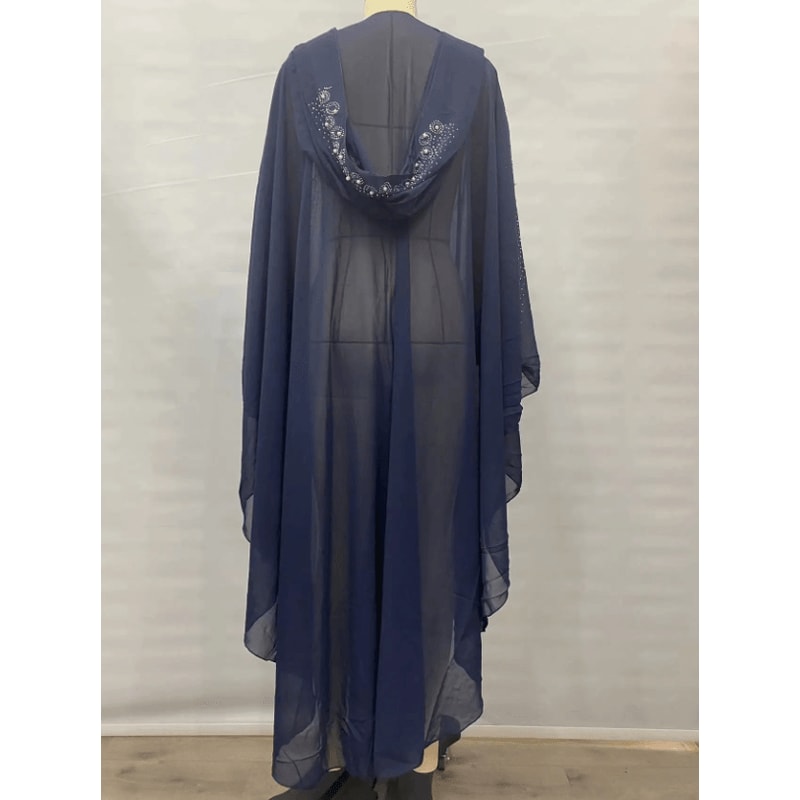 Vintage Hooded Cloak Cape Dress Thin Women Streetwear Poncho Jacket With Diamond Detail 2