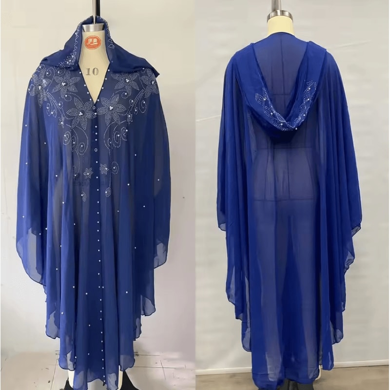 Vintage Hooded Cloak Cape Dress Thin Women Streetwear Poncho Jacket With Diamond Detail 4