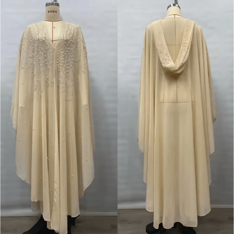 Vintage Hooded Cloak Cape Dress Thin Women Streetwear Poncho Jacket With Diamond Detail 5