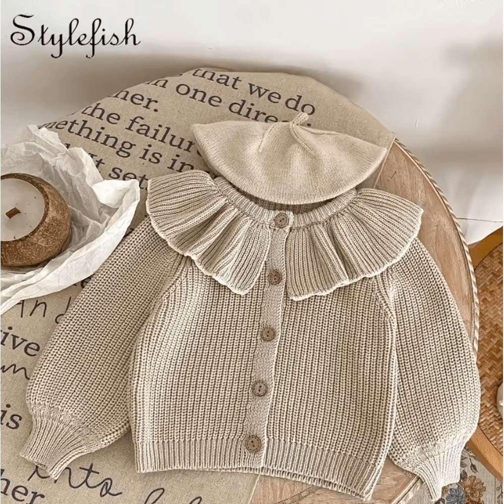 Baby Girl Ruffle Collar Knit Cardigan Soft Toddler Girl Knitted Sweater Coat 0