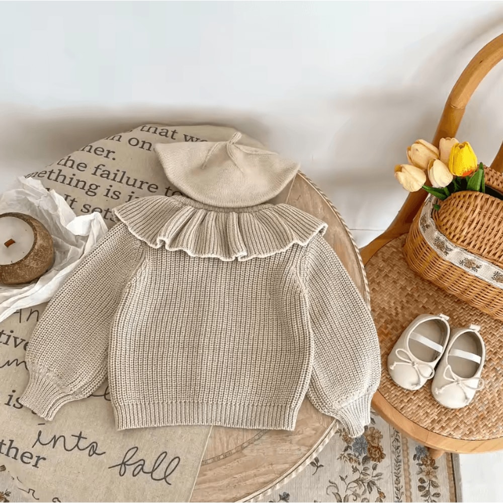Baby Girl Ruffle Collar Knit Cardigan Soft Toddler Girl Knitted Sweater Coat 3