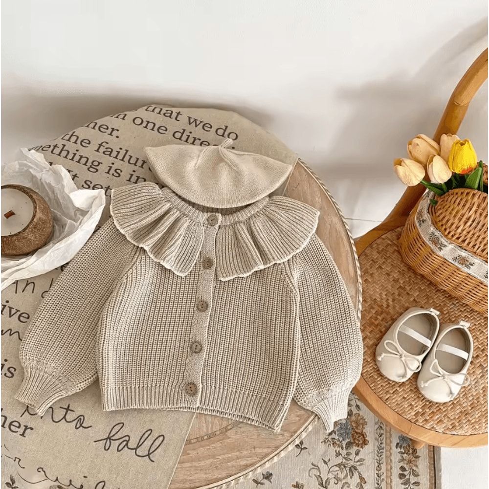 Baby Girl Ruffle Collar Knit Cardigan Soft Toddler Girl Knitted Sweater Coat 4