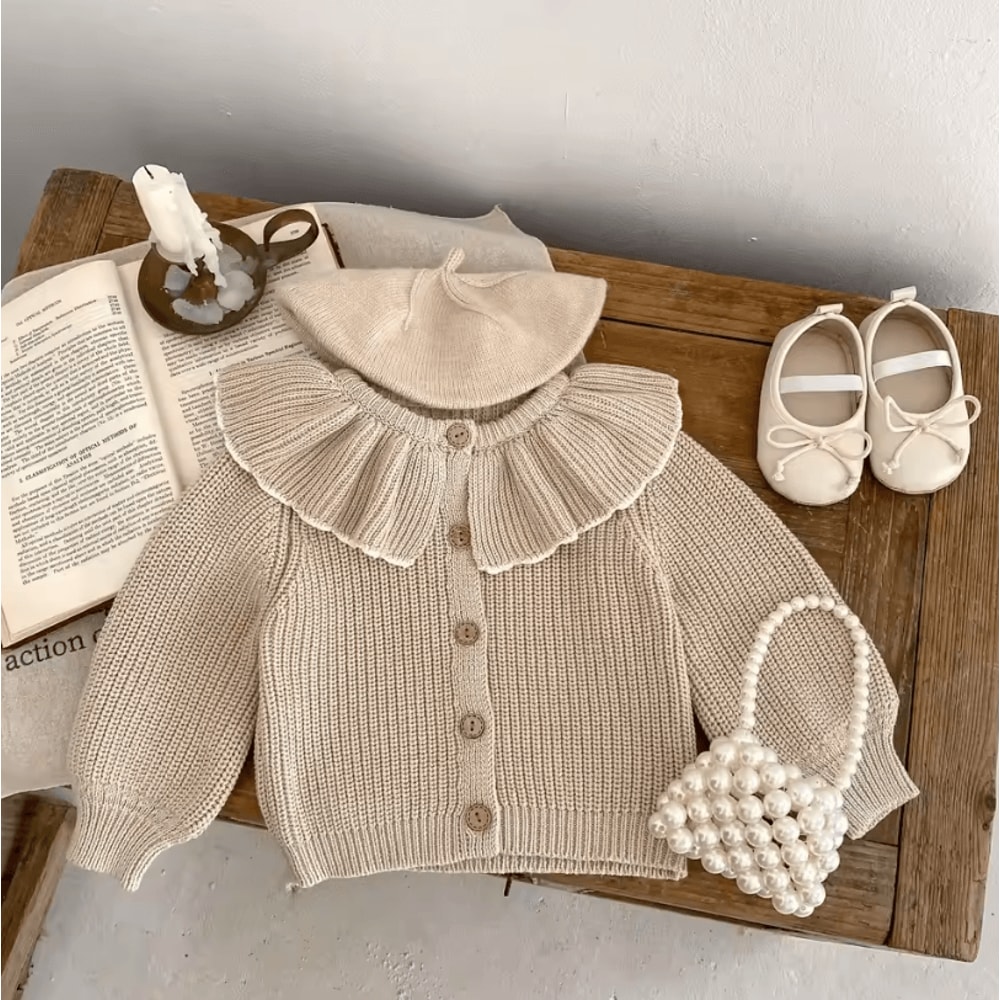Baby Girl Ruffle Collar Knit Cardigan Soft Toddler Girl Knitted Sweater Coat 6