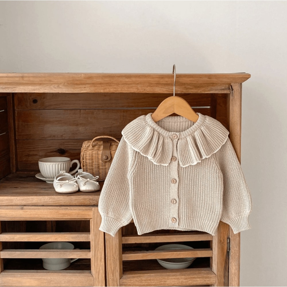 Baby Girl Ruffle Collar Knit Cardigan Soft Toddler Girl Knitted Sweater Coat 1