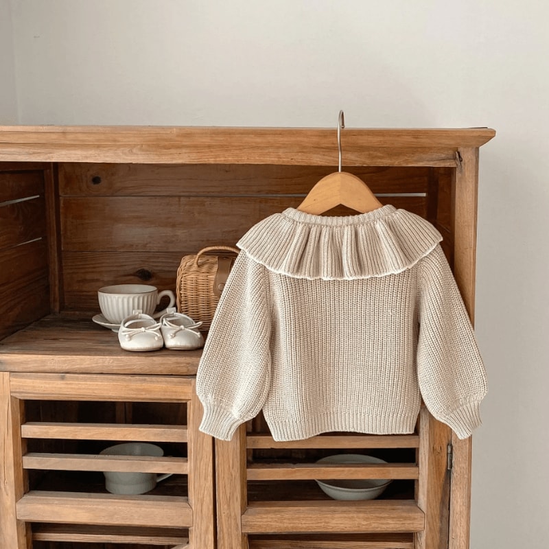 Baby Girl Ruffle Collar Knit Cardigan Soft Toddler Girl Knitted Sweater Coat 2