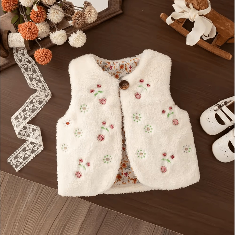 Winter Baby Girl Flower Embroidery Vest Warm Toddler Sleeveless Jacket 0