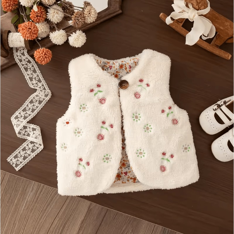 Winter Baby Girl Flower Embroidery Vest Warm Toddler Sleeveless Jacket 0