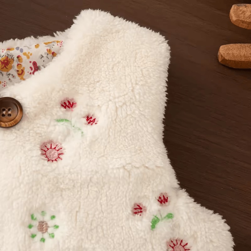 Winter Baby Girl Flower Embroidery Vest Warm Toddler Sleeveless Jacket 3