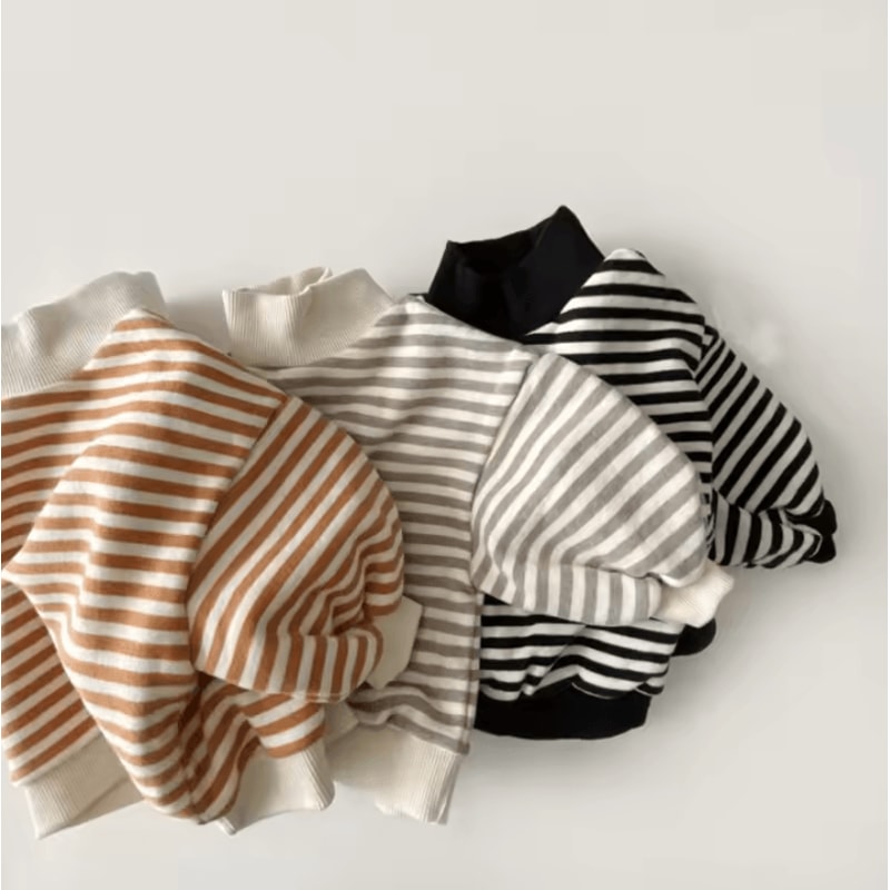 Striped Baby High Neck Sweatshirt Thick Warm Toddler Cotton Sweater Top 0