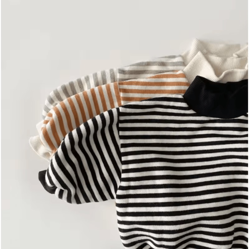 Striped Baby High Neck Sweatshirt Thick Warm Toddler Cotton Sweater Top 2
