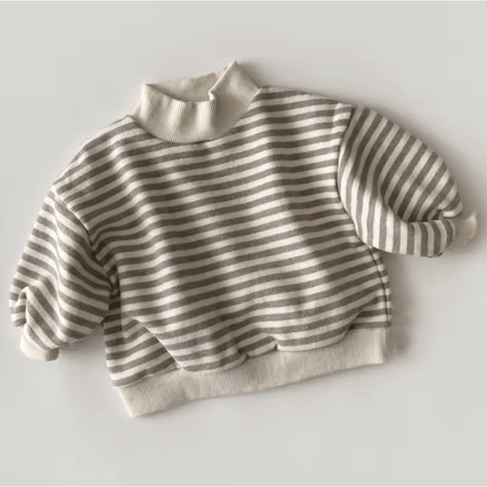Striped Baby High Neck Sweatshirt Thick Warm Toddler Cotton Sweater Top 3