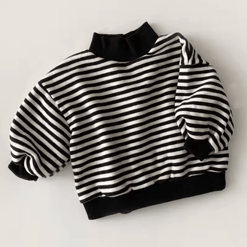 Striped Baby High Neck Sweatshirt Thick Warm Toddler Cotton Sweater Top 5