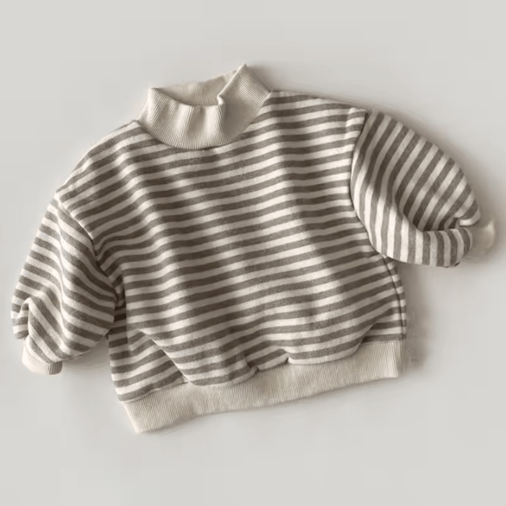Striped Baby High Neck Sweatshirt Thick Warm Toddler Cotton Sweater Top 6