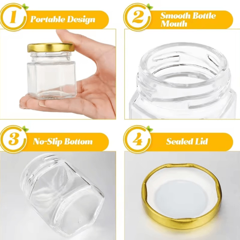 15oz Mini Hexagon Glass Jars With Lids Bulk Honey Favor Jars For Wedding Candy Spice DIY Gifts 1