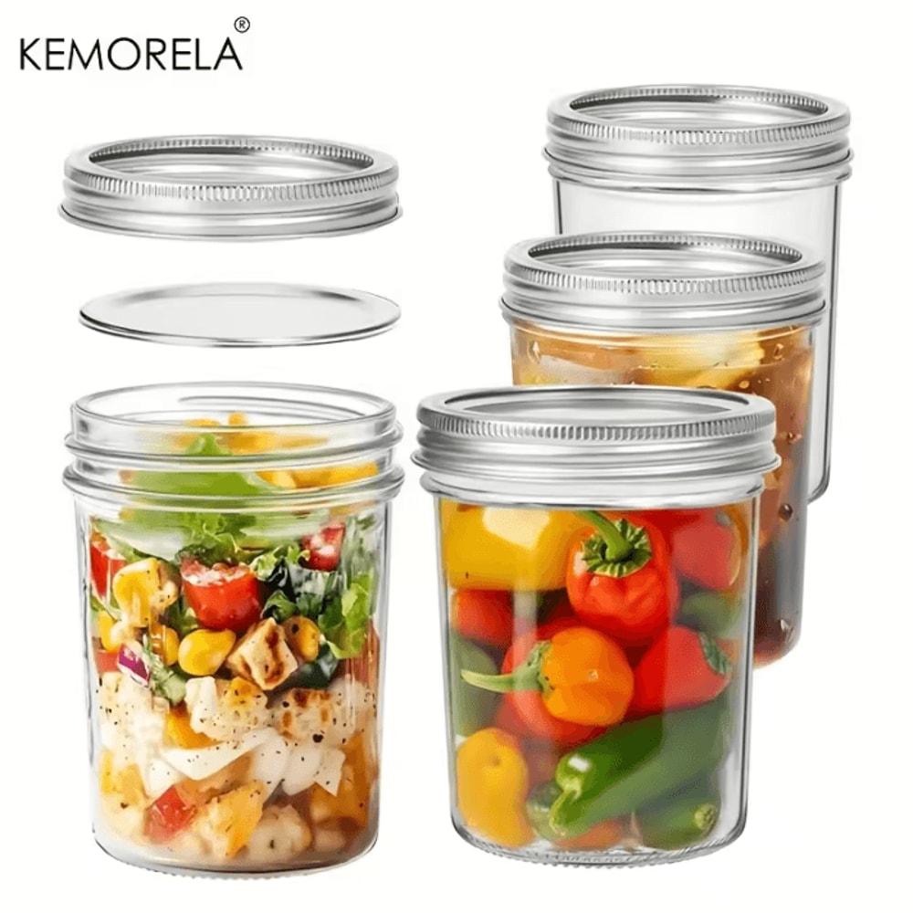 KEMORELA 350ML Mason Jars With Lids 4Piece Pint Glass Canning Jars With Seal Bands For Honey Jam C 0