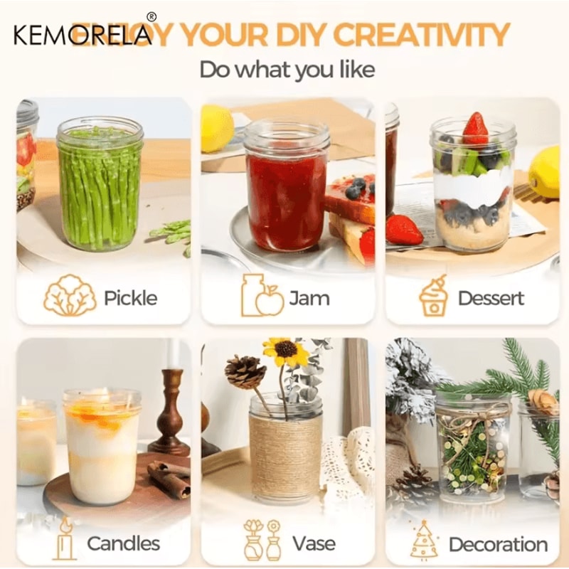 KEMORELA 350ML Mason Jars With Lids 4Piece Pint Glass Canning Jars With Seal Bands For Honey Jam C 1