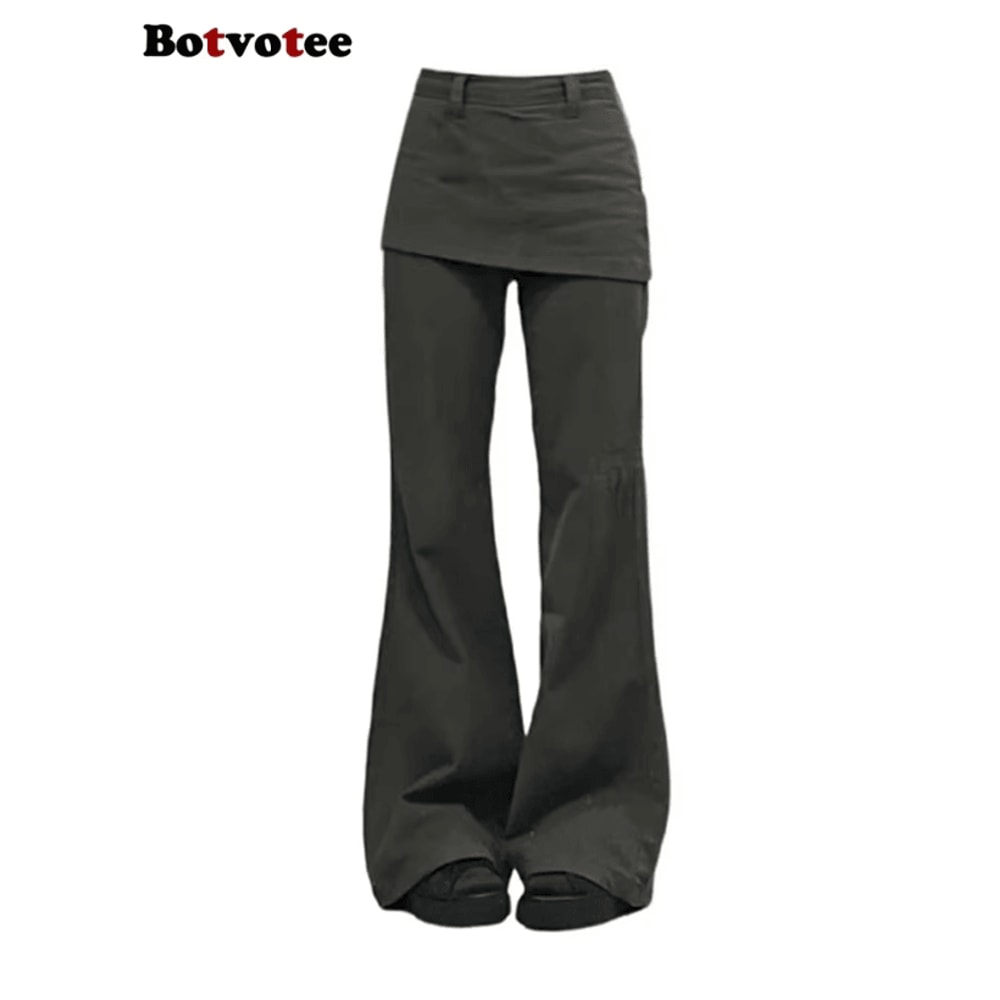 Botvotee Y2K Wide Leg Jeans For Women High Waisted Plus Size Flare Denim Pants With Fake TwoPiece 0