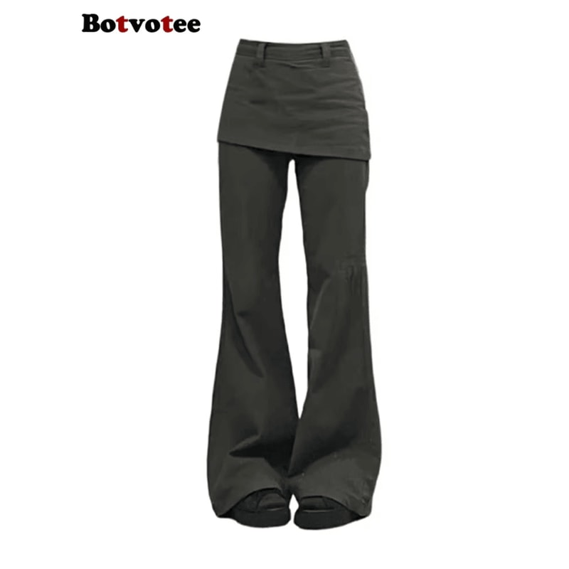Botvotee Y2K Wide Leg Jeans For Women High Waisted Plus Size Flare Denim Pants With Fake TwoPiece 0