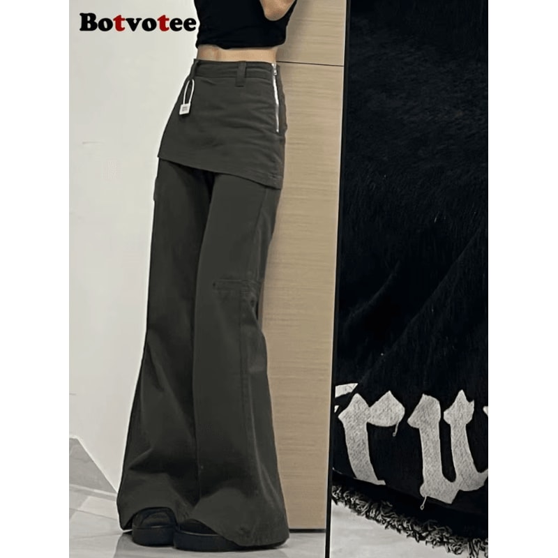 Botvotee Y2K Wide Leg Jeans For Women High Waisted Plus Size Flare Denim Pants With Fake TwoPiece 1
