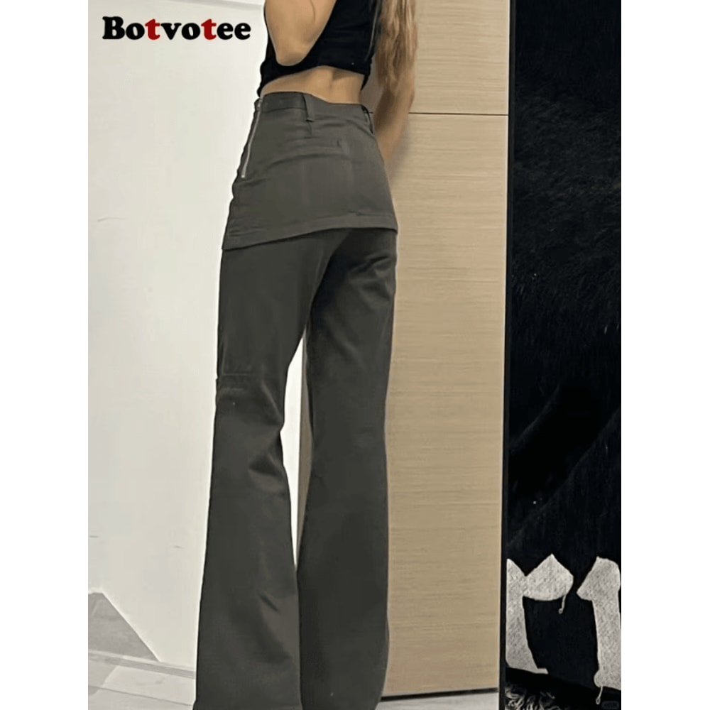 Botvotee Y2K Wide Leg Jeans For Women High Waisted Plus Size Flare Denim Pants With Fake TwoPiece 2