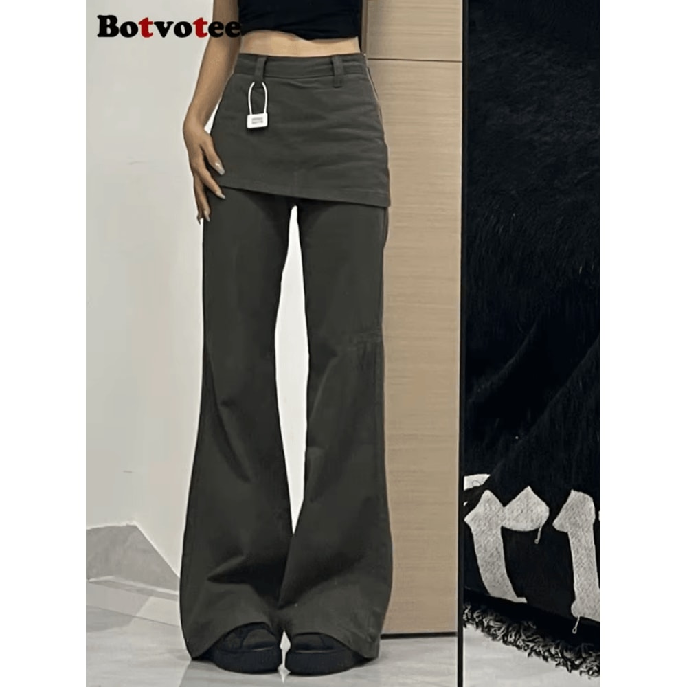 Botvotee Y2K Wide Leg Jeans For Women High Waisted Plus Size Flare Denim Pants With Fake TwoPiece 3