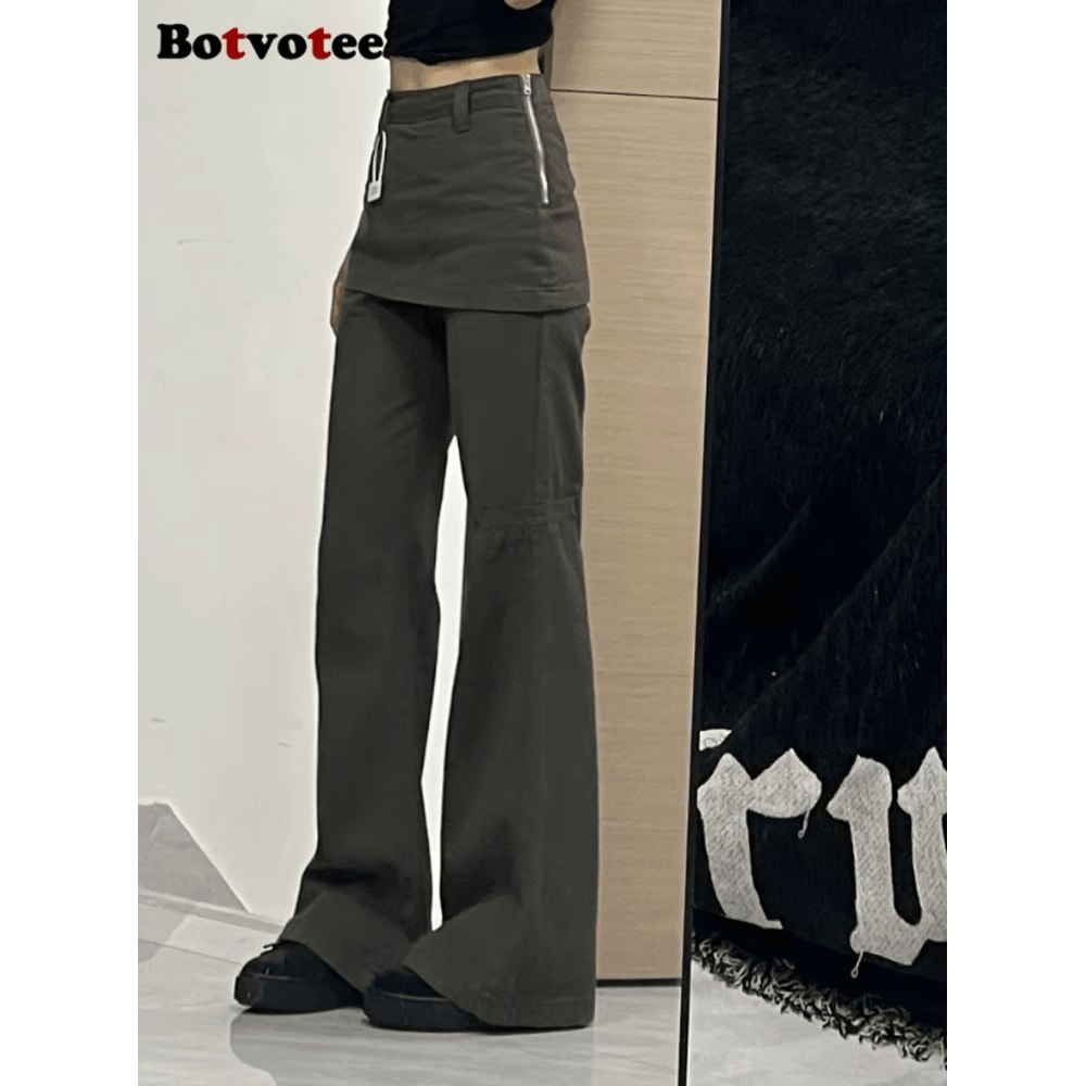 Botvotee Y2K Wide Leg Jeans For Women High Waisted Plus Size Flare Denim Pants With Fake TwoPiece 4
