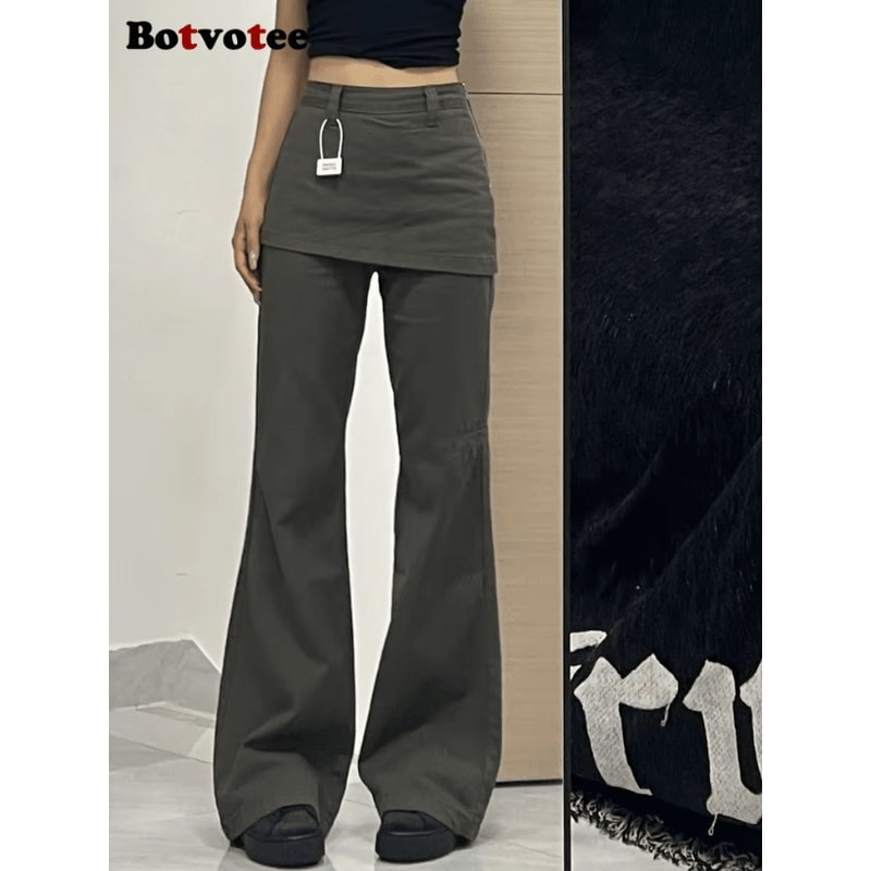 Botvotee Y2K Wide Leg Jeans For Women High Waisted Plus Size Flare Denim Pants With Fake TwoPiece 5