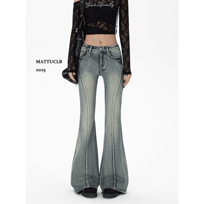 Gyaru Y2K Flare Jeans For Women Low Rise Harajuku Bell Bottom Denim Pants With Stacked Bootcut Sty 0