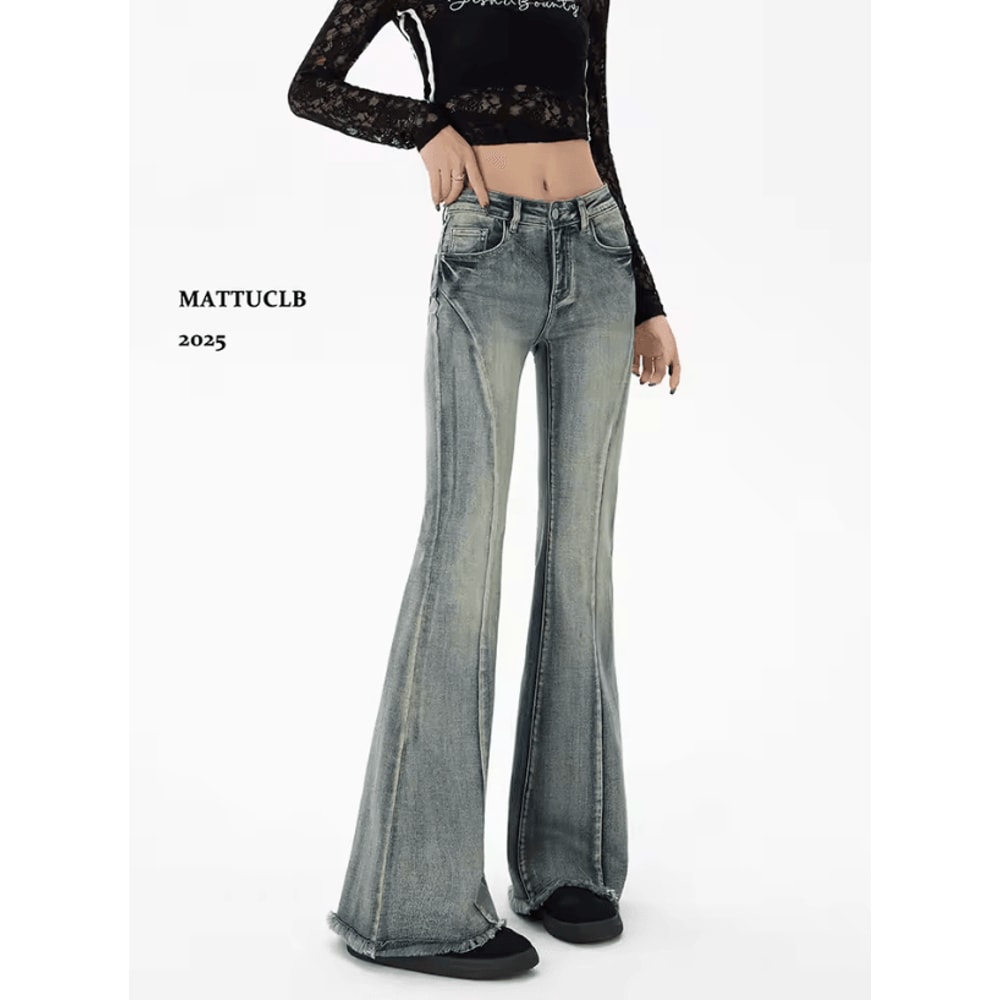 Gyaru Y2K Flare Jeans For Women Low Rise Harajuku Bell Bottom Denim Pants With Stacked Bootcut Sty 1