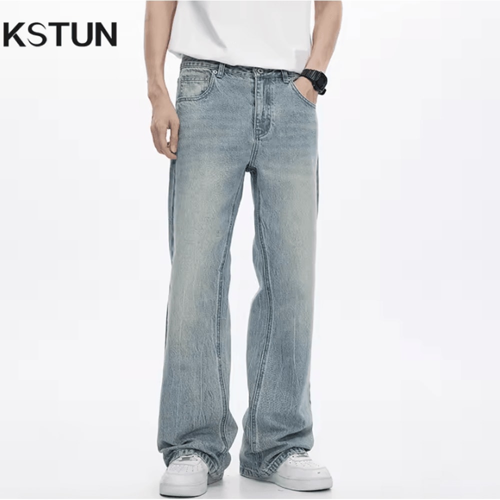 KSTUN Mens Flared Bootcut Jeans Light Blue Streetwear Flare Denim Pants Loose Fit 0