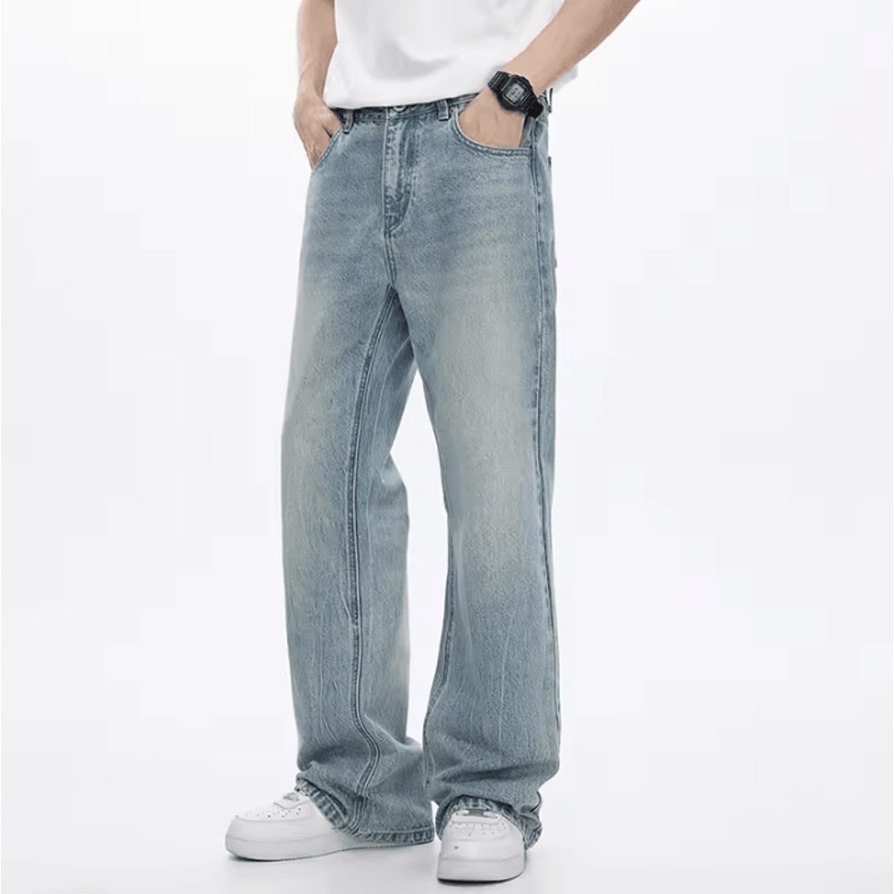KSTUN Mens Flared Bootcut Jeans Light Blue Streetwear Flare Denim Pants Loose Fit 1