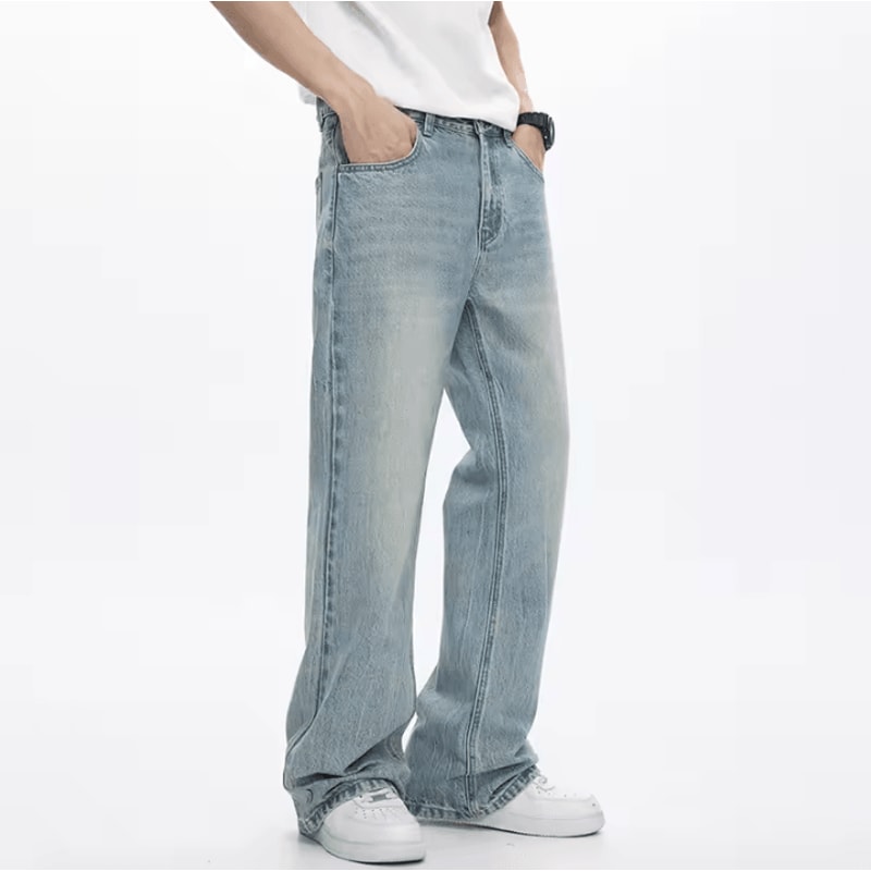 KSTUN Mens Flared Bootcut Jeans Light Blue Streetwear Flare Denim Pants Loose Fit 2