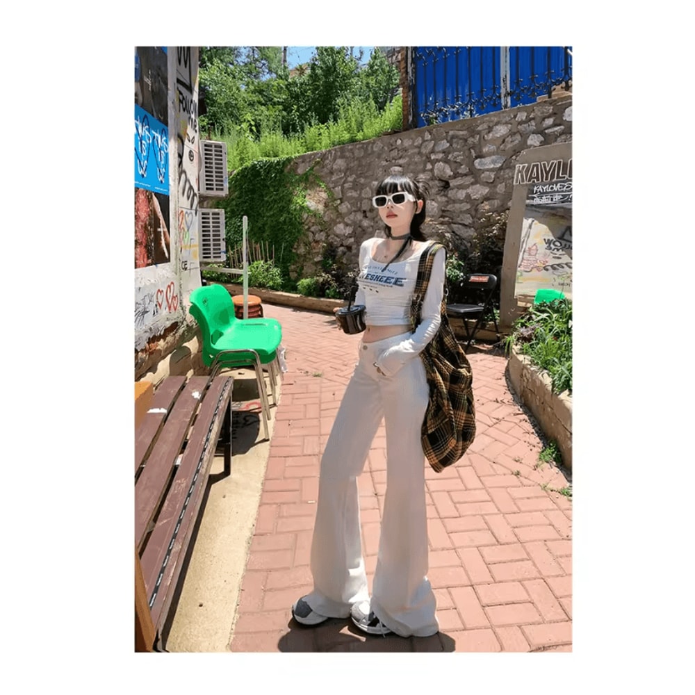 Korean Low Rise Y2K Flare Jeans For Women Slim Fit Bell Bottom Bootcut Denim Pants 6