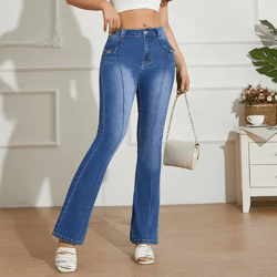 blue low rise y2k bootcut jeans – womens wide leg streetwear denim pants with pockets