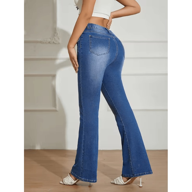 Blue Low Rise Y2K Bootcut Jeans Womens Wide Leg Streetwear Denim Pants With Pockets 3