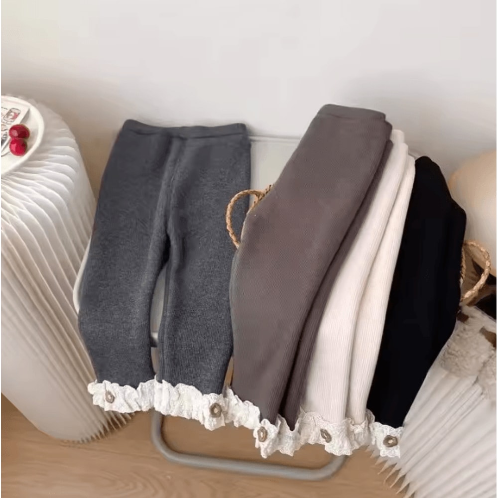 Cozy Lace Flower Baby Girls Thermal Leggings Soft Stretch Toddler Girl Leggings For Warm Winter A 3