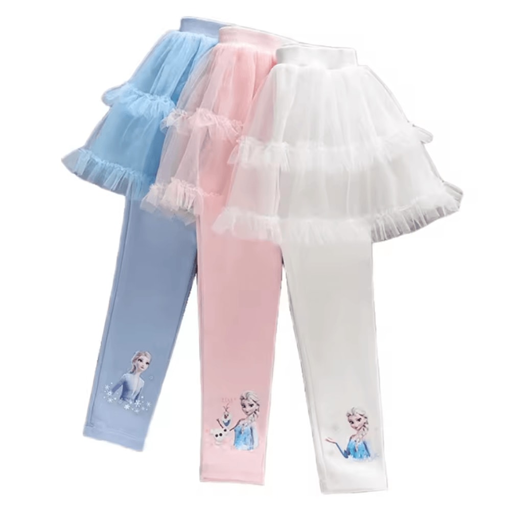 Magical Frozen Elsa Tulle Leggings For Girls Soft Stretch Girls Princess Leggings With Cute Skirt 1