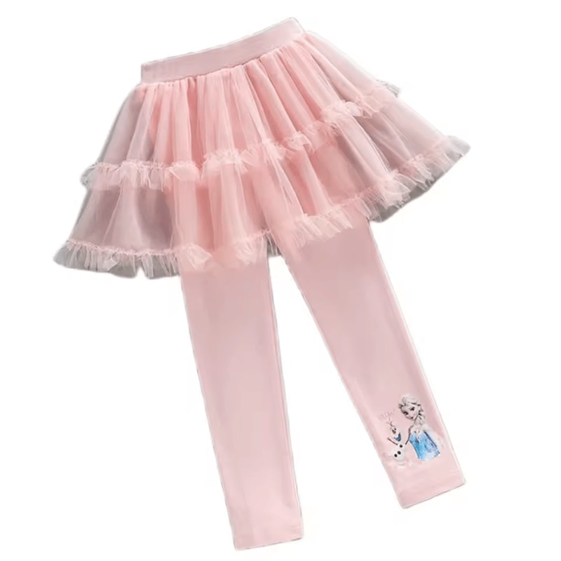 Magical Frozen Elsa Tulle Leggings For Girls Soft Stretch Girls Princess Leggings With Cute Skirt 3
