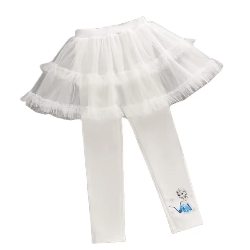 Magical Frozen Elsa Tulle Leggings For Girls Soft Stretch Girls Princess Leggings With Cute Skirt 5