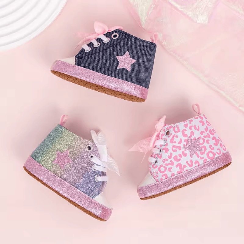 StarStep Baby HighTop First Walker Sneakers Soft Sole Infant Crib Shoes With Cute Star Design 1