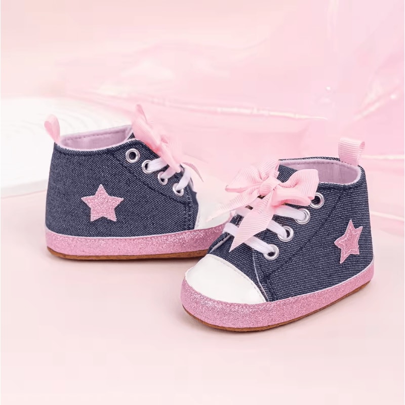 StarStep Baby HighTop First Walker Sneakers Soft Sole Infant Crib Shoes With Cute Star Design 3