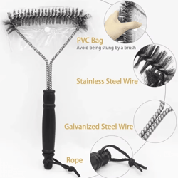 heavy-duty bbq grill cleaning brush – stainless steel barbecue wire brush for non-stick grills