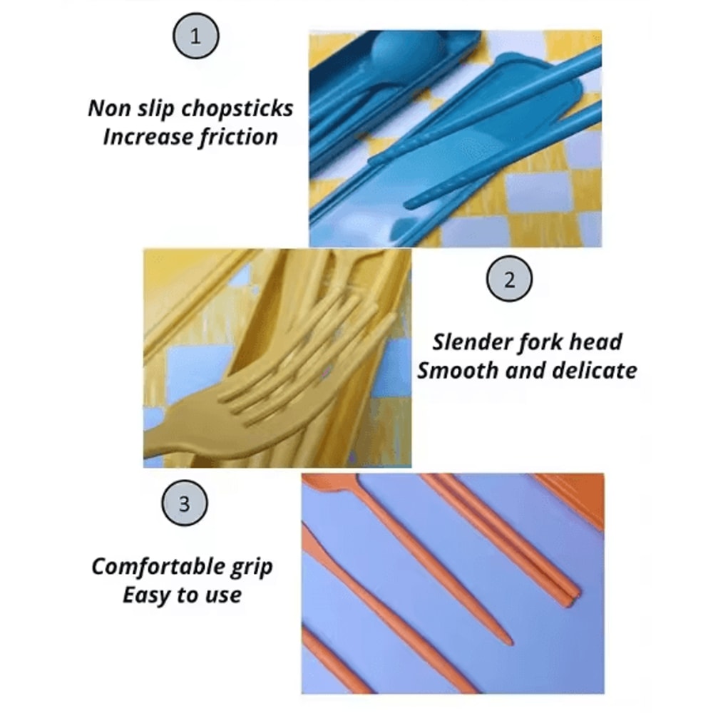 EcoMeal Portable Wheat Straw Cutlery Set 4Piece Reusable Travel Tableware Set 3