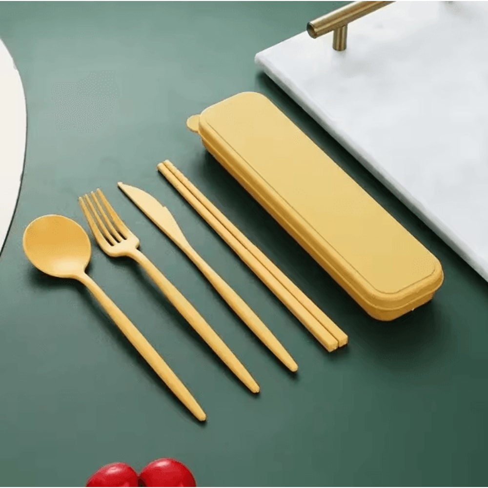 EcoMeal Portable Wheat Straw Cutlery Set 4Piece Reusable Travel Tableware Set 7