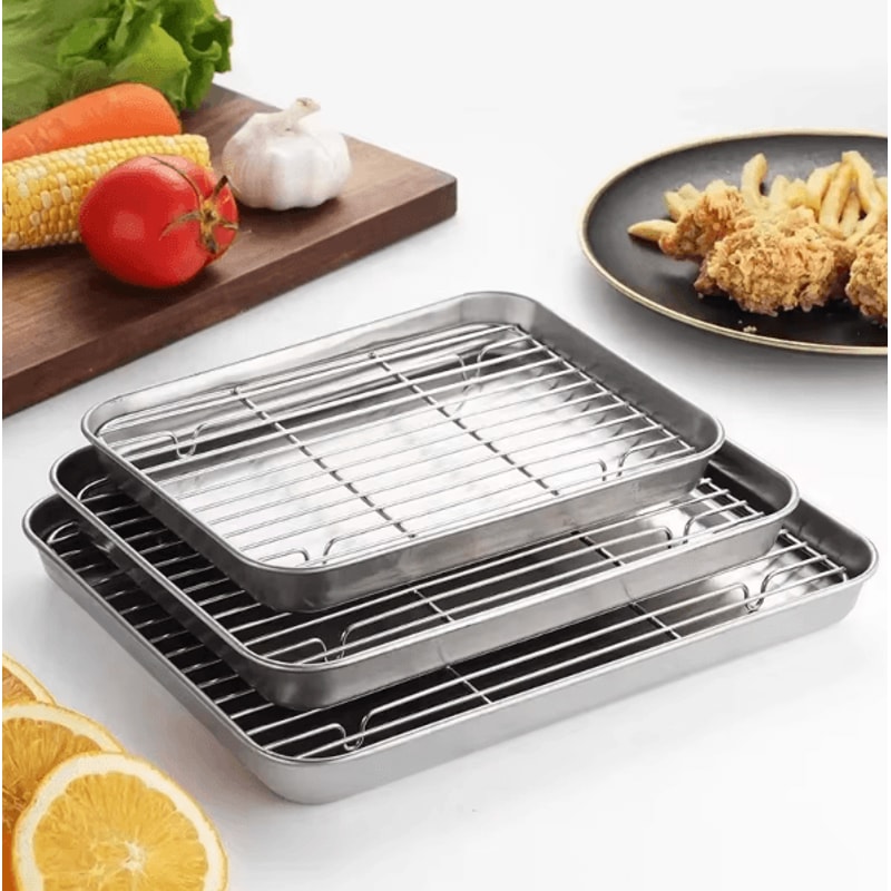 ProBake Stainless Steel Baking Pan With Rack HeavyDuty Oven Roasting Brownie Tray 1