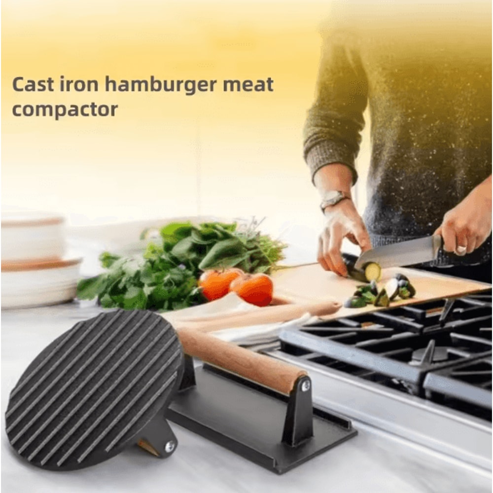 HeavyDuty Cast Iron Burger Press Rectangular Grill Press For Smash Burgers Steak 0