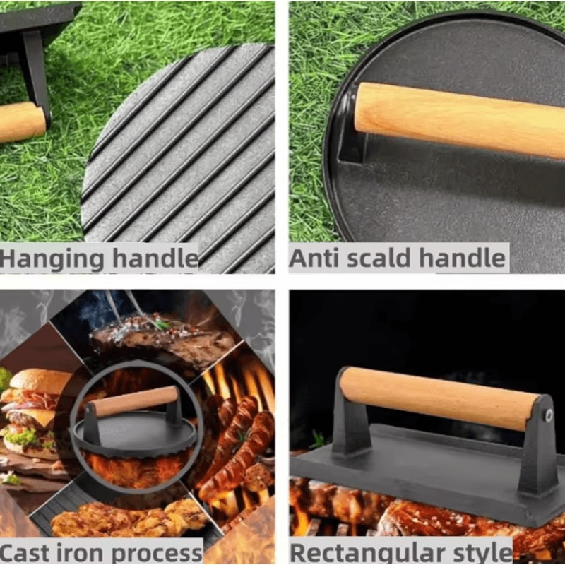 HeavyDuty Cast Iron Burger Press Rectangular Grill Press For Smash Burgers Steak 3